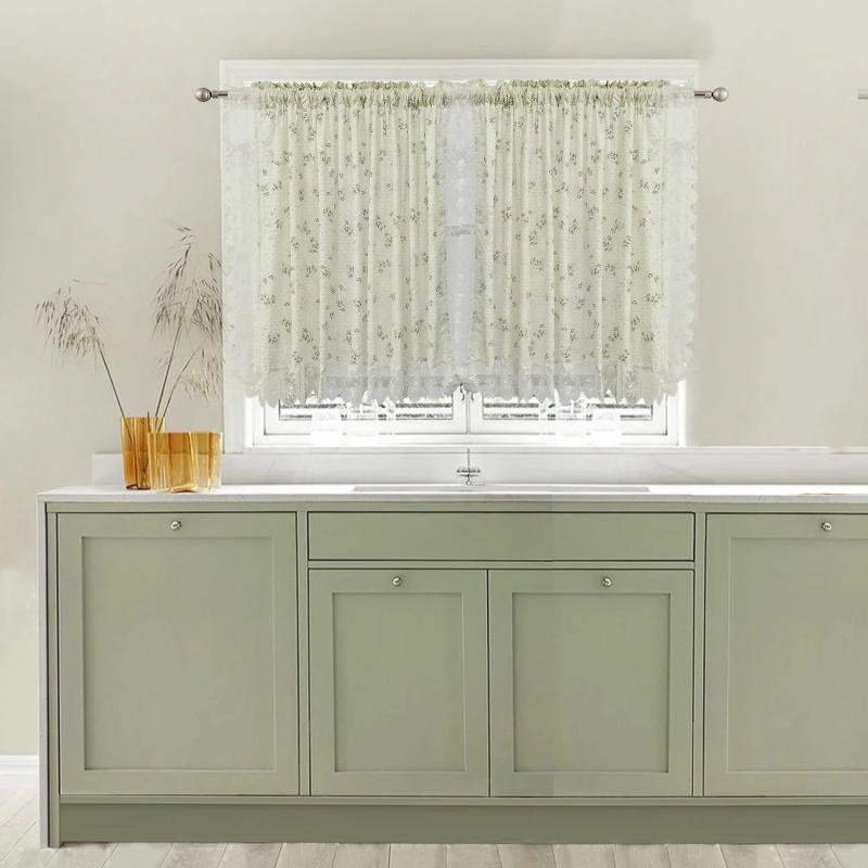 Description Picture 4 of itemLeaf Printed Curtain Short Valance Curtain for Kitchen Cafe Partition Pastoral Lace Small Window Curtain Half Door Restaurant