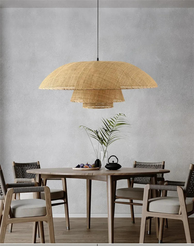 Description Picture 6 of itemVintage Rattan Pendant Light Restaurant Home Decor Dining Room Kitchen Chandelier Suspension Hanging Lamp Handmade Pendant Lamps