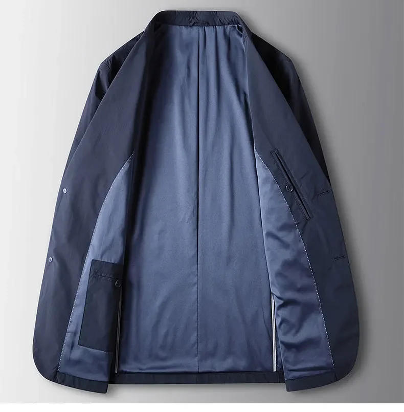 Description Picture 5 of item2024 Autumn/Winter New Men's Thin Plush Inner Single Western Men's Fashion Youth Middle Age Casual Solid Color High Quality Suit