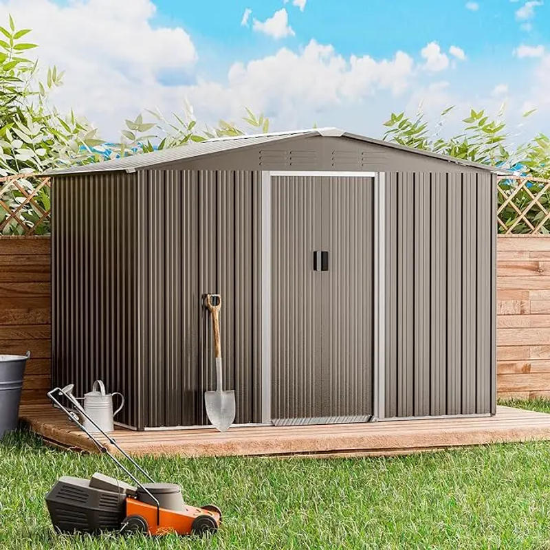 Description Picture 6 of item8'x6' Outdoor Storage Shed Metal Galvanized Tool Shed with Vents & Lockable Sliding Door Waterproof Backyard Shed