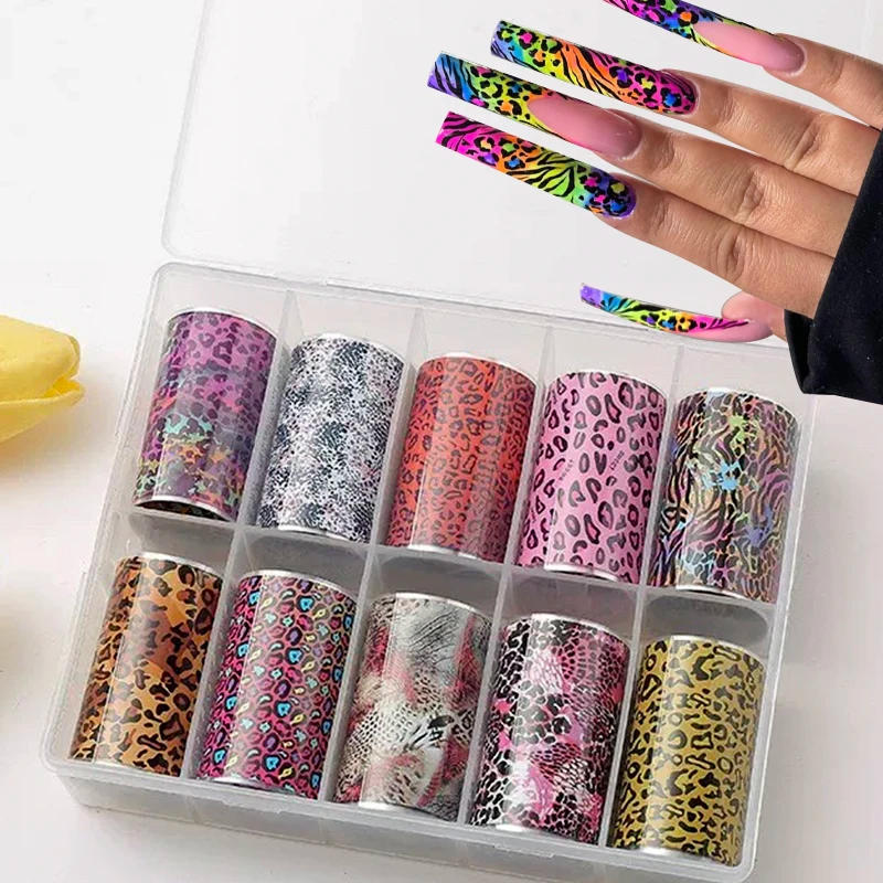 Description Picture 4 of item10 Rolls Leopard Print Transfer Paper Nail Art Foil Animal Pattern Transfer Decals Wraps Tips Stickers Manicure Decorations