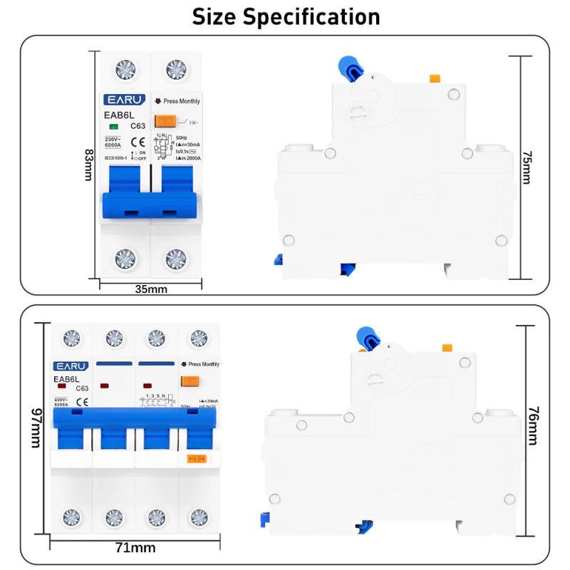 Description Picture 4 of itemAC230V MCB Leakage Protector RCBO Overload Short Circuit Protection 2P 4P 30mA Residual Current Circuit Breaker Switch RCCB RCD