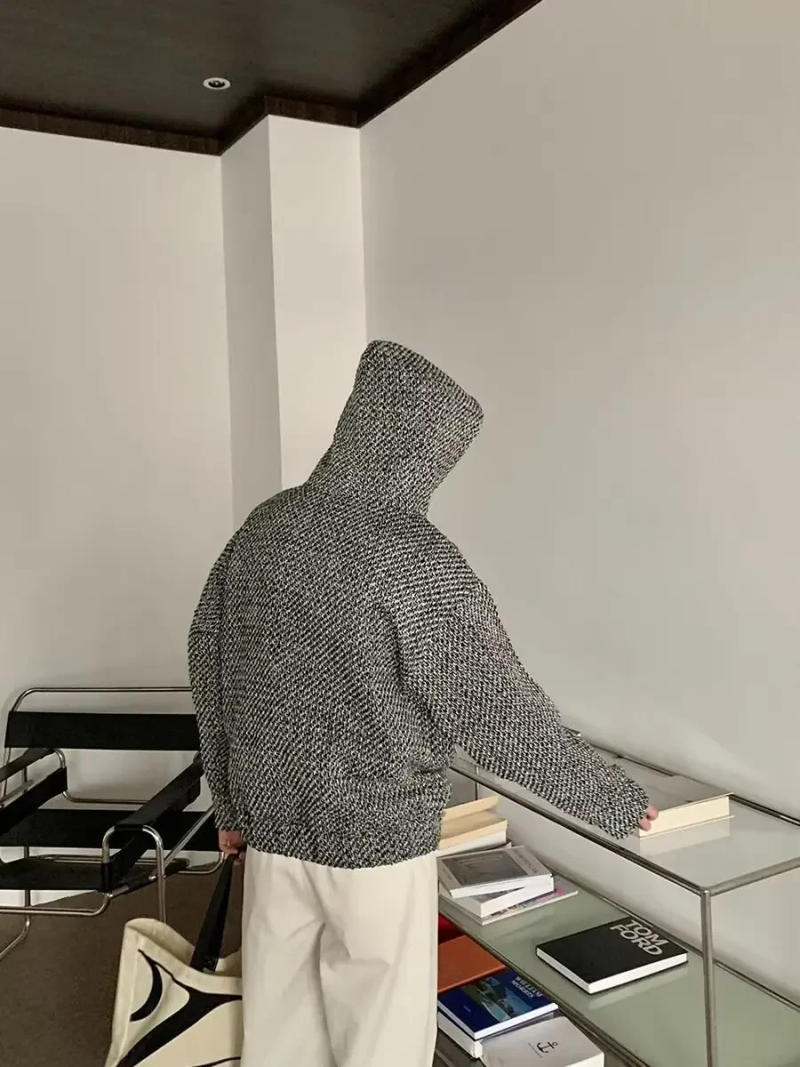 Description Picture 5 of itemAutumn/winter Tweed Style Loose-fit Hooded Plaid Sweatshirt For Couples Casual Pullover Long Sleeve Trendy Heavy Duty Versatile