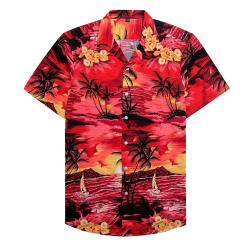 Men Button Down Loose Gift Holiday Fashion Polyester Casual Tropical Summer Beach Short Sleeve Lightweight Hawaiian Shirt Party