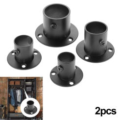 2Pcs Steel Pipe Bracket Tube Support Flange Seat Wardrobe Hanging Rail Rod Pole Socket End Holders 19-32mm Flange Rod Holder