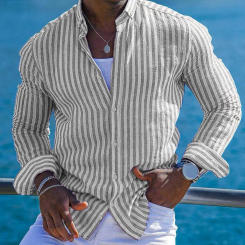 Long Sleeve Shirt Men Shirt Men's Slim Fit Hawaiian Style Dress Shirt with Long Sleeves Single-breasted Design for Vacation
