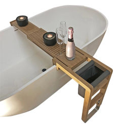 Hotel Luxury Natural Bamboo Extending Shower Caddy Bridge Tablet Book Reading Rack Bath Tub Tray