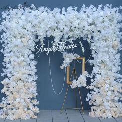 White Champagne Cherry Blossom Flower Row Arrangement Wedding Backdrop Stand Decor Party Welcome Sign Floral Accessories A8764