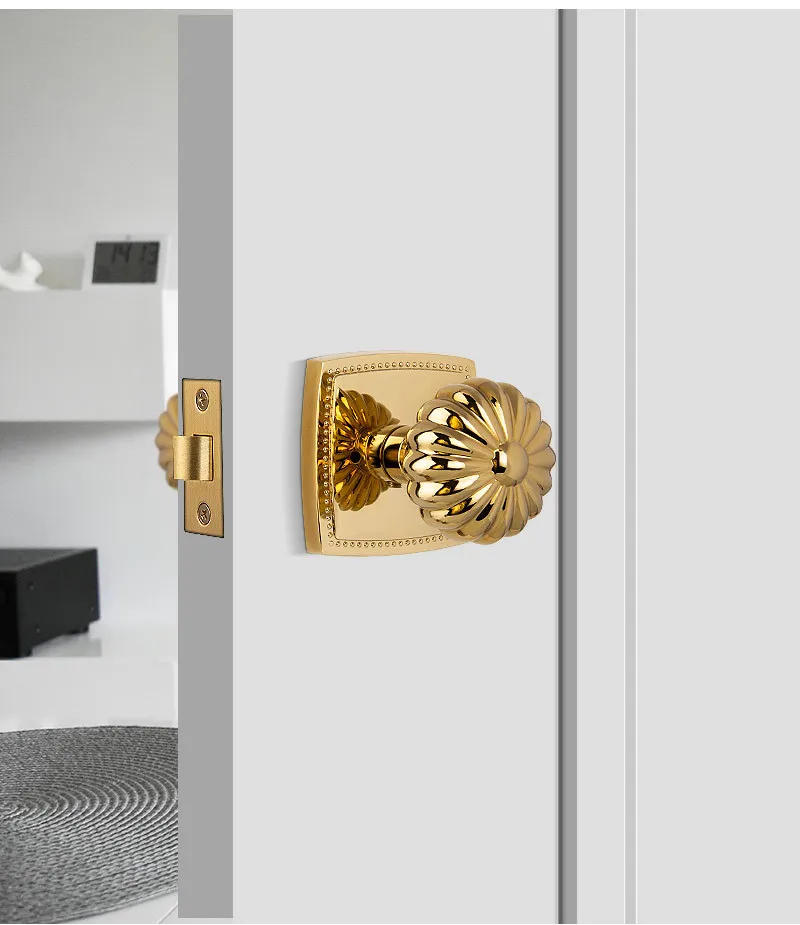 Description Picture 3 of itemLight Luxury Gold Bathroom Door Lock Pumpkin Ball Handle Keyless Lockset Indoor Door Handle Silent Security Locks Home Hardware