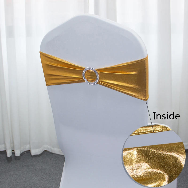 Description Picture 6 of item50pcs/Lot Metallic Gold Silver Chair Sashes Wedding Chair Decoration Spandex Chair Cover Band for Party Decor Birthday Sash