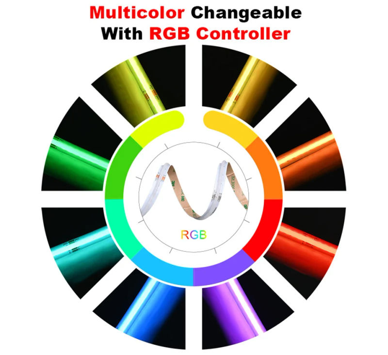Description Picture 6 of itemCOB RGB LED Strip Lights 576 LEDs/m High Density Flexible Dimmable FCOB Led Tape Colorful Rope Lighting DC12V 24V