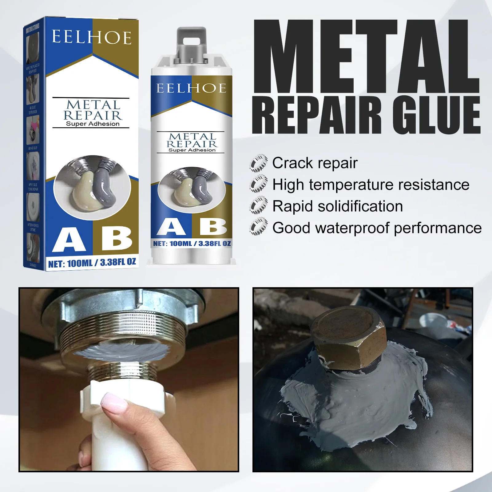 Description Picture 5 of itemMetal AB Casting Adhesive Filling Cracks Crack Plugging Quick Drying High Temperature Resistant Welding Metal Repair Agent