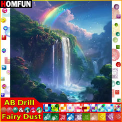 HOMFUN Fairy Dust AB 5D Diy Diamond Painting Cross Stitch "Scenery Waterfall Rainbow Tree" Home Decor Full Diamond Embroidery