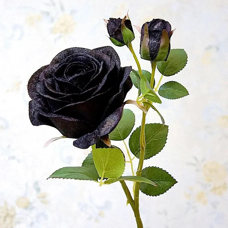 Description Picture 3 of itemArtificial Palace Roses 3 Heads Diamond Velvet Fake Flowers Hotel Garden Decorated with Black Rose Branches Simulation Flower