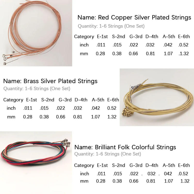Description Picture 5 of item6PCS/Set Cooper Guitar Strings Acoustic Guitar Brass Strings Folk Guitar Steel Strings Set Musical Instrument Accessories