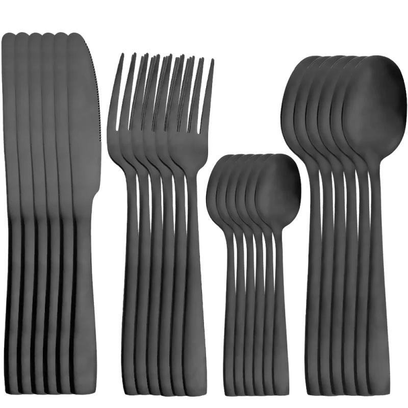 Description Picture 2 of item24Pcs Dinnerware Sets Black Stainless Steel Tableware Set WesternKnife Forks Tea Spoons Cutlery Fork Flatware Matte Kitchen