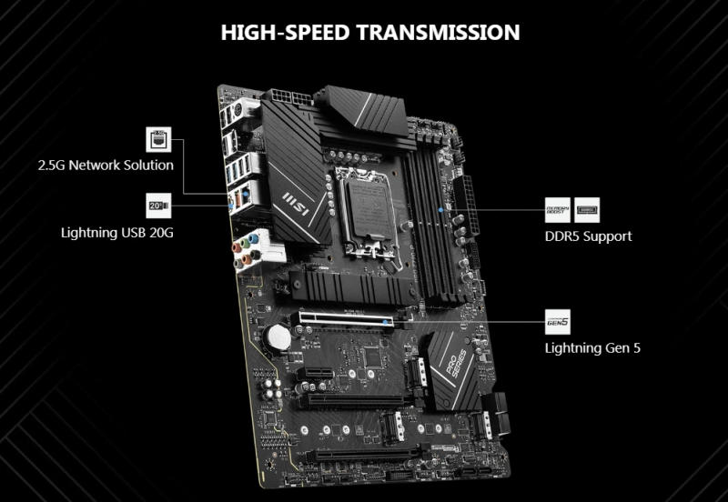 Description Picture 5 of itemMSI PRO Z790-P WIFI Motherboard Support 13900 14790F 13600K i5-12400F 12400F 12100 CPU DDR5 HDMI M.2 NVME ATX LGA1700 Mainboard