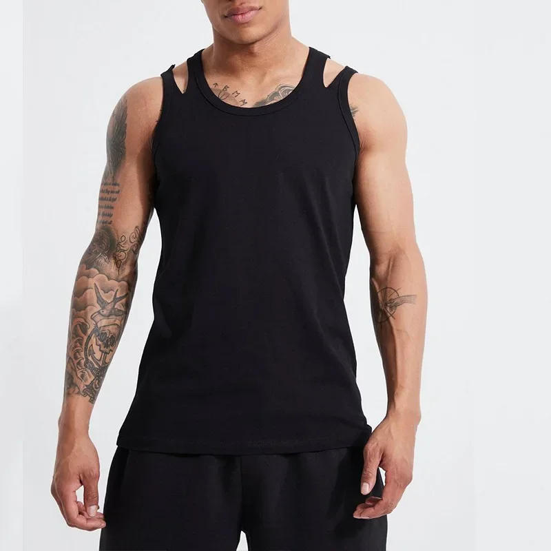 Description Picture 3 of itemWhite Loose Casual Mens Vest New Summer Street Sleeveless I-shaped Vest Suspender Tank Top for Men
