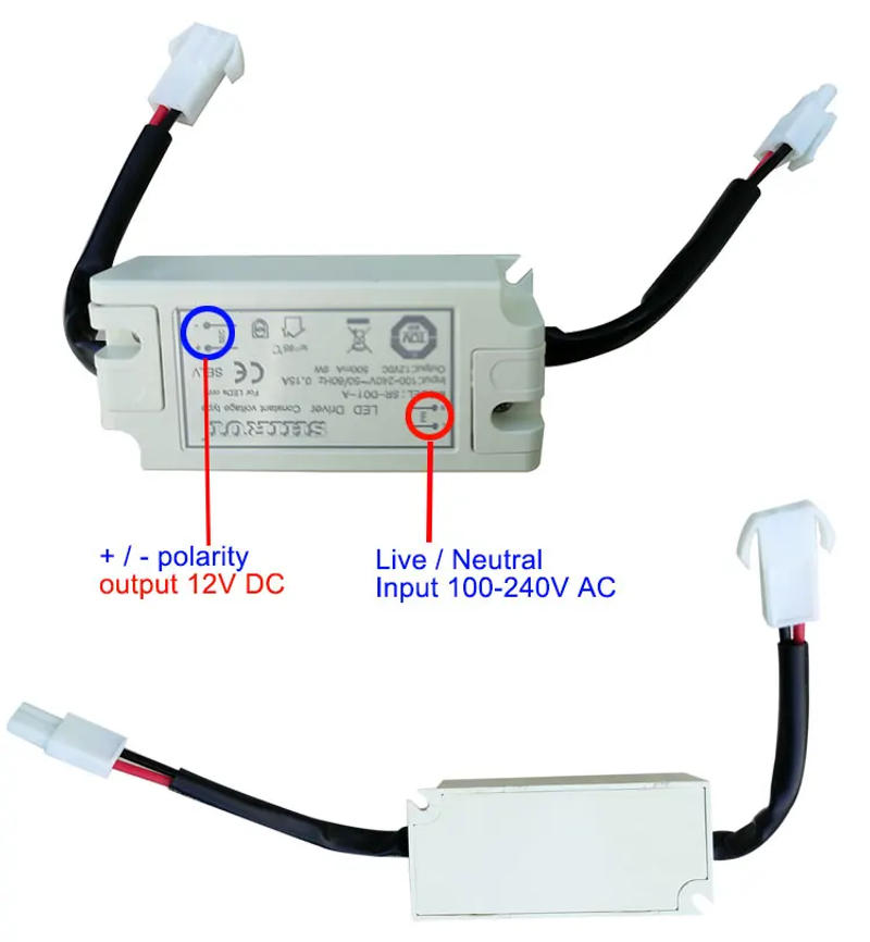 Description Picture 4 of item2-Piece 12V DC LED Driver for Kitchen Cooker Range Hood Cupboard Cabinet Lighting Bulbs Input 120V 230V 240V Voltage Converter
