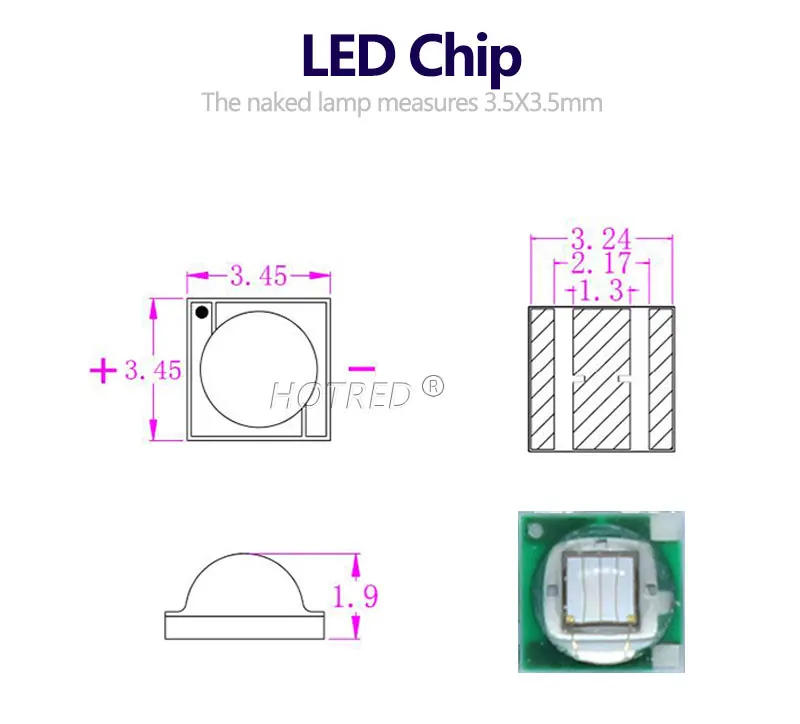 Description Picture 5 of itemUV LED 1W 3W XPE 3535 High Power Chip Light Beads Ultra Violet Purple Diode 365nm 370nm 385nm 395nm 400nm 410nm 430nm 440nm DIY