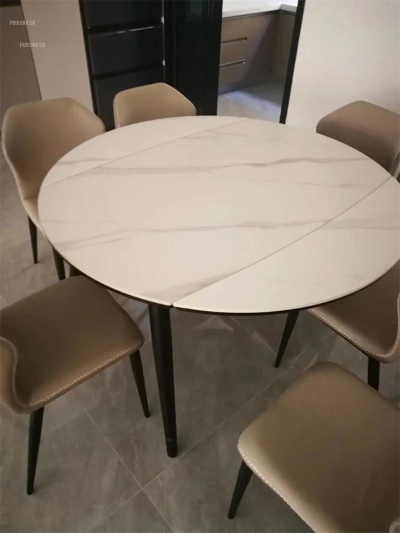 Description Picture 3 of itemModern Slate Dining Tables Restaurant Small Apartment Folding Tables Light Luxury Home Furniture Telescopic Round Dining Table