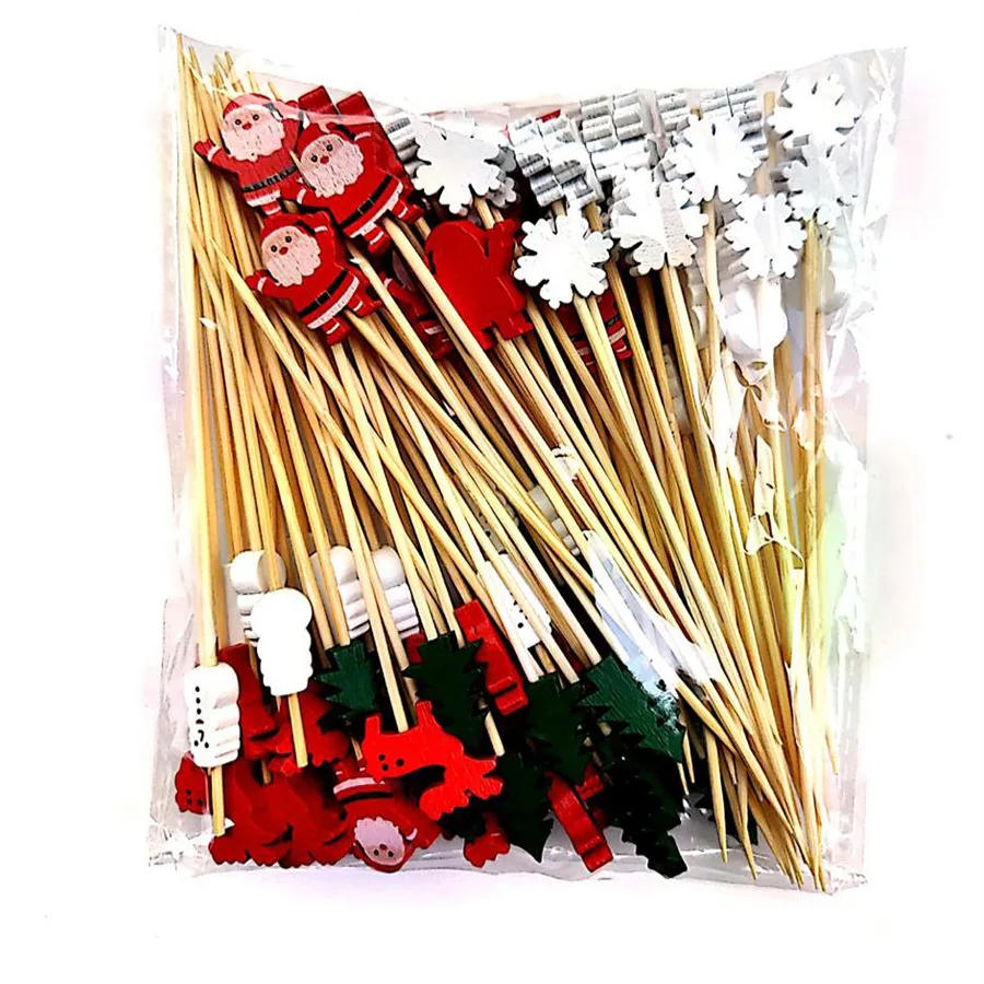 Description Picture 4 of item50pcs Christmas Bamboo Skewer Cocktail Picks Cupcake Topper Disposable Food Dessert Toothpicks Fruit Sticks Party Supplies