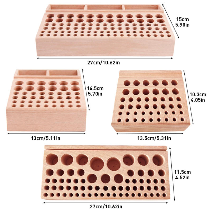 Description Picture 3 of itemIMZAY 46/68/98 Holes Handwork Tools Holder Box Wooden Rack Leather Craft Punching Tools Organizer Carving Drill Bits Storage