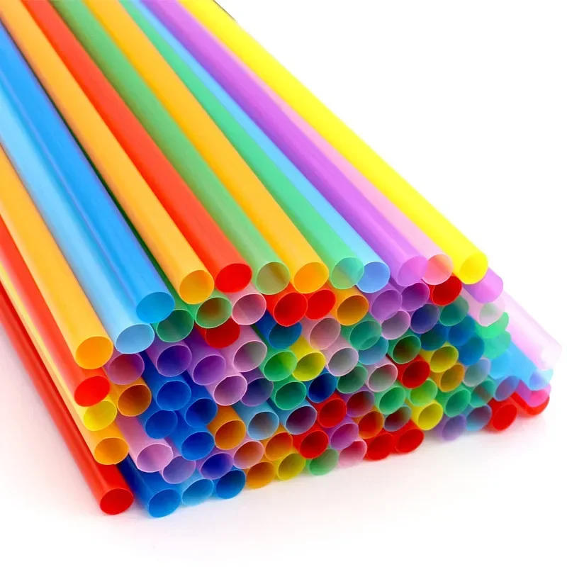 Description Picture 5 of item100Pcs Disposable Plastic Straws Colorful Party Event Drinking Straws Flexible Large Straight Tube Straw Bar Accessories 6*190mm