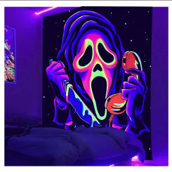 Fluorescent Mushroom Wall Hanging Tapestry Glows Under UV Light Psychedelic Tarot Home Decor Night Luminous Mandala Tapestry