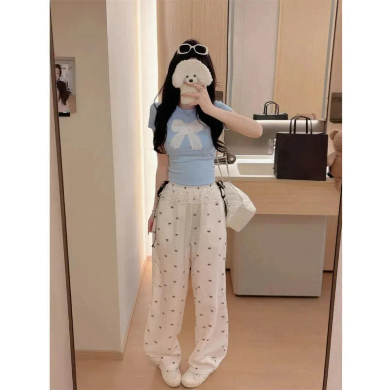 Description Picture 6 of itemFashion Cotton Korean Bow T-shirts With Chest Pads Bowknot Y2K Crop Tops Korean Style Embroidered Short Shoulder Tops Summer