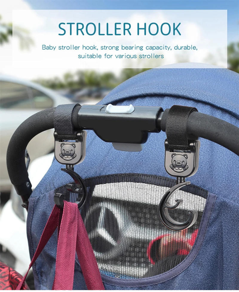 Description Picture 2 of item2 PCS Cartoon Stroller Accessories Degree Large Hook Umbrella Car Hook and Loop Stroller Hook