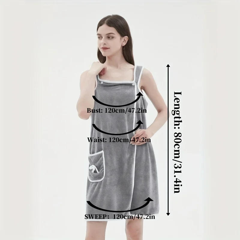 Description Picture 5 of itemBath Towel Household Women Wearable Wrap Adults Absorb Water Polyester Dry Hair Skirt Long Style Bathroom Washable Bathrobe