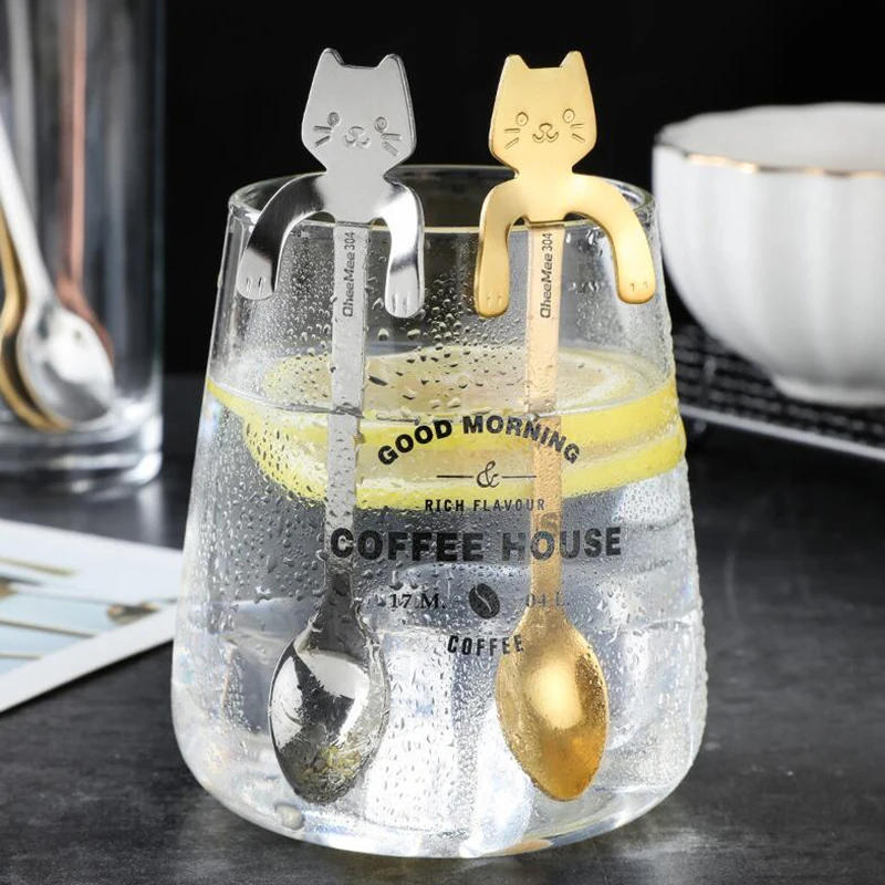 Description Picture 4 of itemStainless Steel Coffee Spoon Lovely Cute Cat Shape Teaspoon Dessert Snack Scoop Ice Cream Mini Spoons Tableware Kitchen Tools