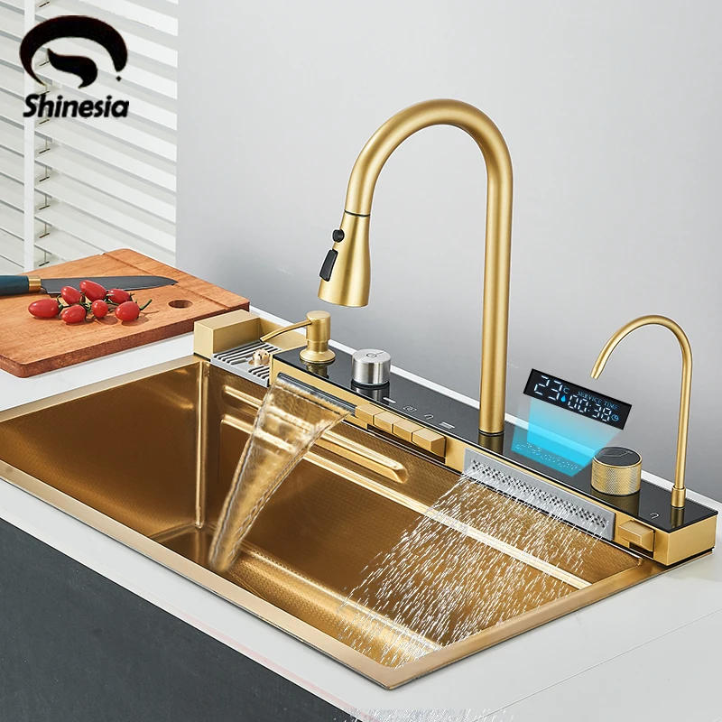 Description Picture 2 of itemShinesia 201Stainless Steel Kitchen Sink Double Waterfall Single Slot Digital Display Faucet Set Soap dispenser Cup Washer