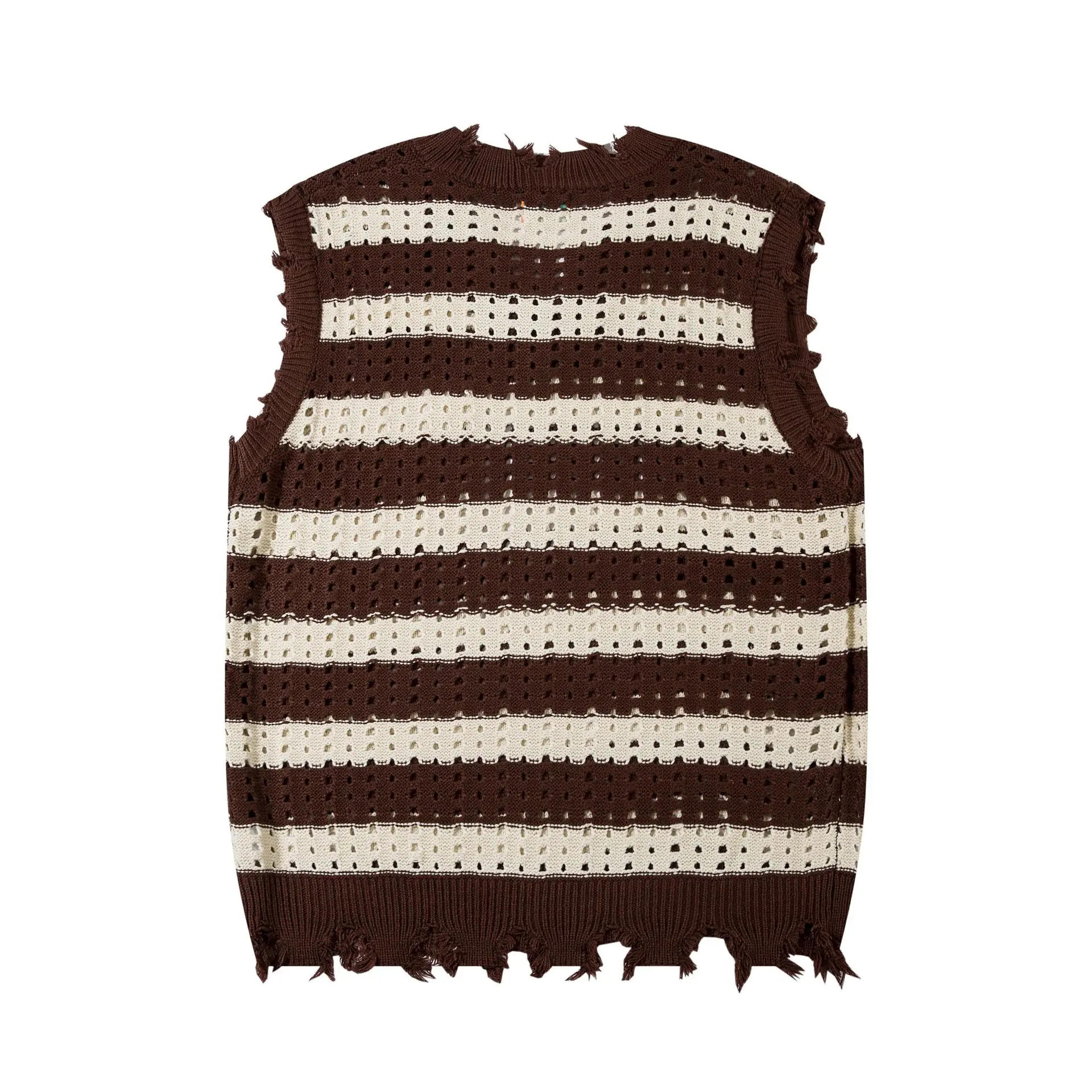 Description Picture 5 of itemMens Sleeveless Sweater Vest Women Striped Hollow Loose V-neck Sweaters Harajuku Casual Loose Knitted Pullove Spring Fall Jumper