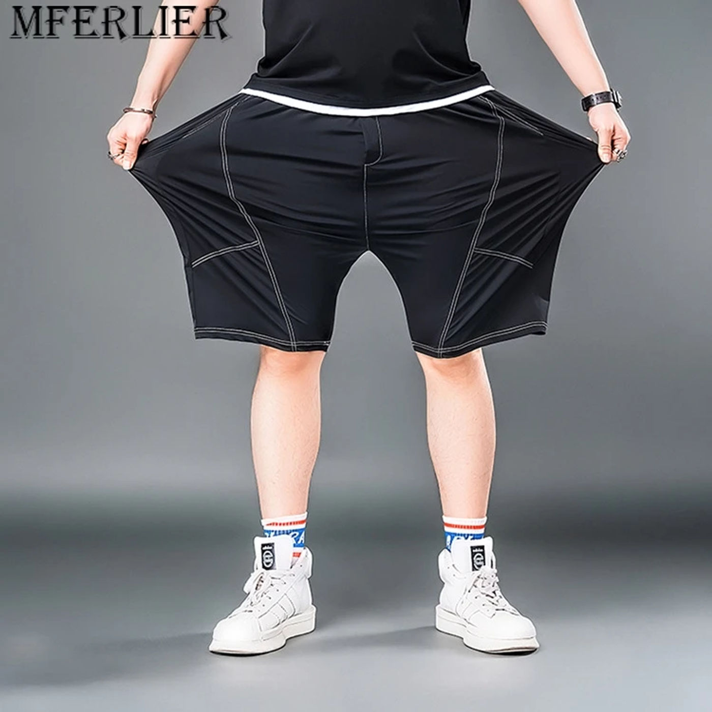 Description Picture 2 of itemSummer Shorts Men Plus Size 7XL Bottom Fashion Casual Solid Color Shorts Elastic Waist Short Pants Male Black Shorts Big Size