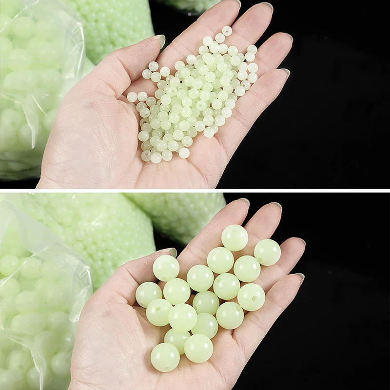 Description Picture 5 of item100pcs/Bag  Luminous Fishing Beads Stopper Glow Tool Hard Rubber Sinking Glow Fishing Beads Fishing Rig Tube Sleeve Accessories