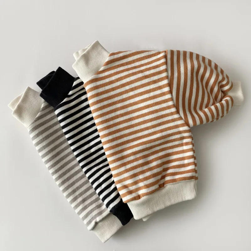 Description Picture 6 of itemBaby Girls Striped Tops 2024 Autumn Winter New Kids Thicken Warm High-neck Sweatshirt Cotton Clothes Toddler Boys Tees