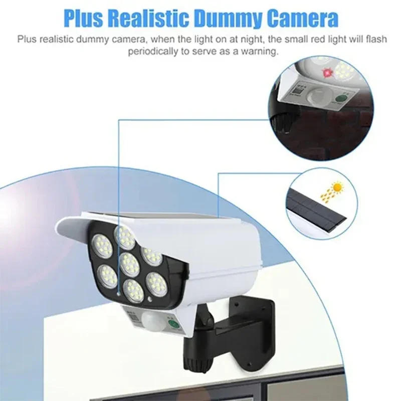 Description Picture 3 of item77LED Solar Light Simulation Security Dummy Camera Motion Sensor Outdoor Night Light IP65 Waterproof Lamp 3 Mode For Home Garden