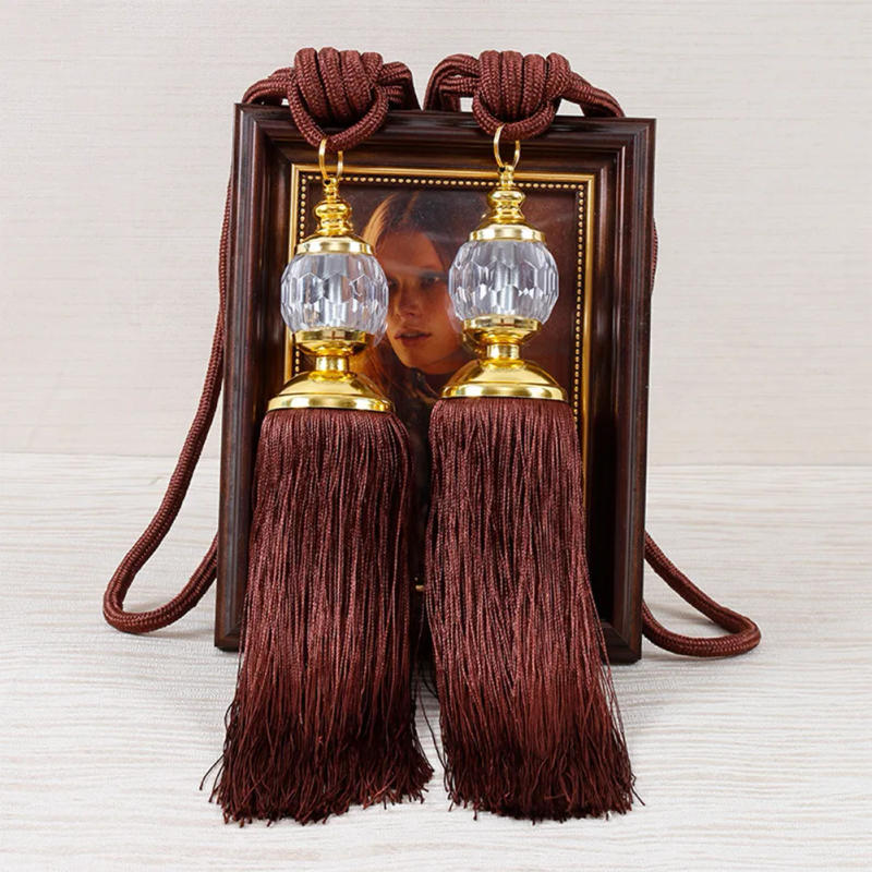 Description Picture 5 of item2pcs Luxury Curtain Holdbacks Rope Tie Backs Tassel Tiebacks Beaded Ball Decor Tassels Hanging Decoration Room Accessories