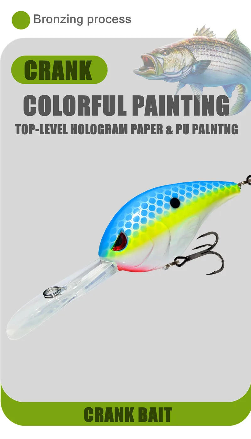 Description Picture 5 of itemGREENSPIDER NEW Crankbait 75mm 29g Floating Fishing Lure Crank Baits Hard Lures Depth 0.4 m For Bass Pike Fishing Freshwater