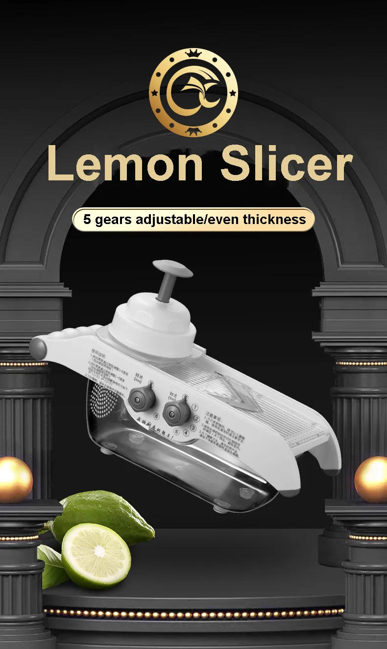 Description Picture 2 of itemMultifunctional  Lemon Slicer Vegetable Grater With Basket,V-blade Fruit Potato Chopper Carrot Cutter Slicer Kitchen Accessories