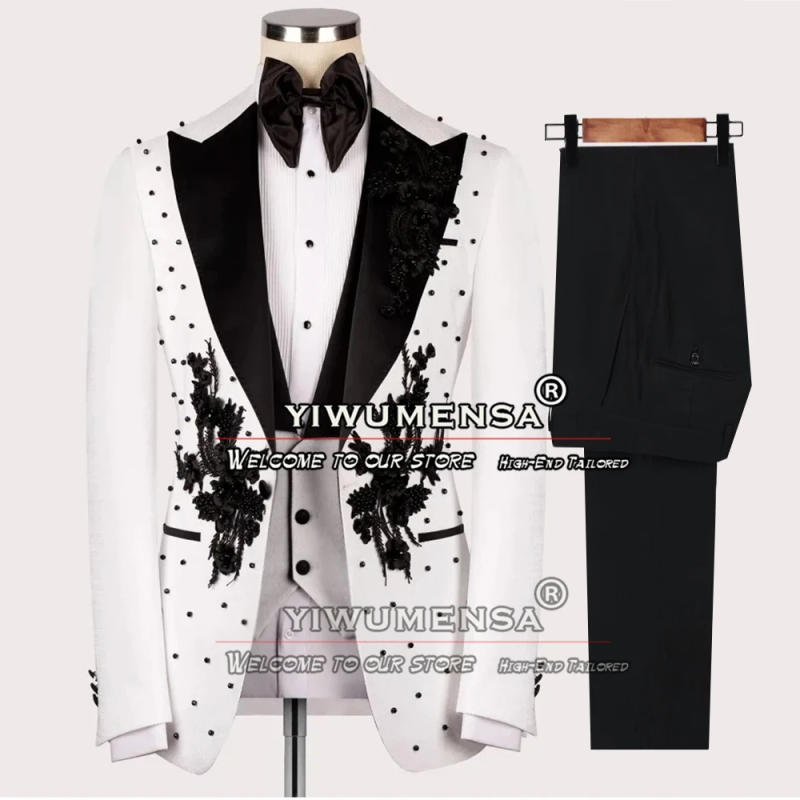 Description Picture 5 of itemRed Wedding Suits For Men Black Pearls Appliques Blazer Tailor-Made 3 Pieces Formal Groom Wear Tuxedo Traje De Novio Para Boda