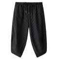 Men Summer Cropped Pants Men's Summer Cropped Pants With Elastic Drawstring Waist Vertical Striped Print Harem For Streetwear