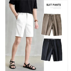 Summer Thin Men's Shorts Slim Fit Casual Trousers Light Business White Mid Waist Straight Leg Five Piece Trendy Suit Pants