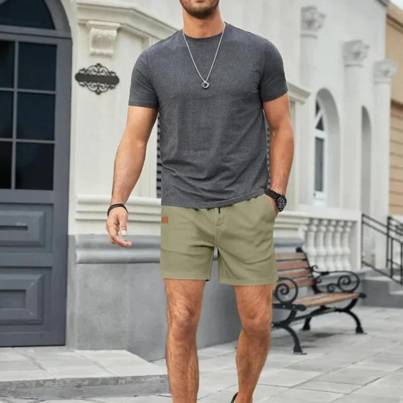 Description Picture 4 of item2024 Summer New Solid Color outdoors sport Shorts cotton linen breathable loose Fitness training short pants Men's sweatpants