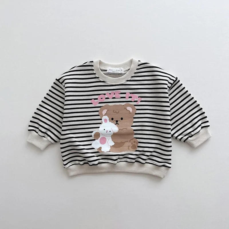 Description Picture 4 of item2025 Spring New Baby Girls Cute Bear Print Sweatshirt Cotton Children Long Sleeve T Shirts For Girls Kids Boys Sweatshirt