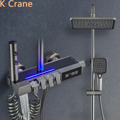 Atmosphere Light LED Digital Shower Set Bathroom Hot Cold Thermostatic Mixer Shower System Bathtub Wall Mount Rainfall Faucets