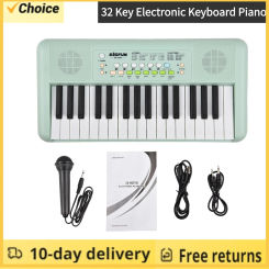 32 Key Electronic Keyboard Piano 16 Tones 10 Rhythms 10 Demos Dual Speaker Musical Instrument with Microphone Dual Power Mode
