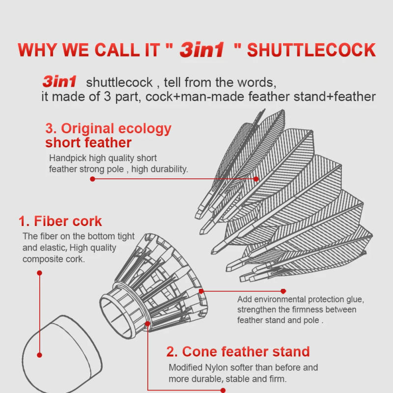 Description Picture 2 of item12Pcs Dmantis D35 3in1 Durable Hybird Feather Shuttlecocks Birdies Badminton Balls Shuttlecock Indoor Outdoor Game Sports